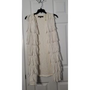 Tessa Giberson Womans Fringe Vest Medium Extra Long Winter White